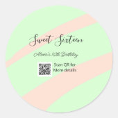 Orange green pastel QR Sweet sixteen birthday Ronde Sticker (Voorkant)