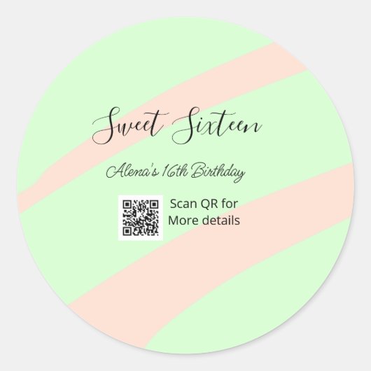 Orange green pastel  QR  Sweet sixteen birthday  Ronde Sticker (Voorkant)