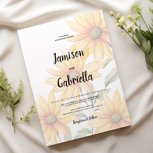 Orange green sunflower summer floral Wedding Kaart