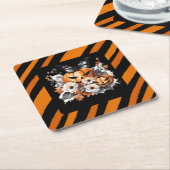 Orange Halloween Pumpkin Floral Kartonnen Onderzetters (Schuin)
