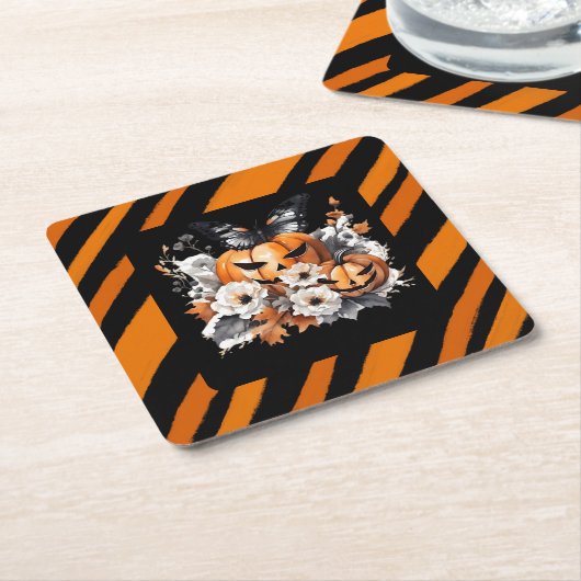 Orange Halloween Pumpkin Floral Kartonnen Onderzetters (Schuin)