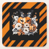 Orange Halloween Pumpkin Floral Kartonnen Onderzetters (Voorkant)