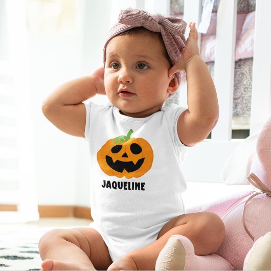 Orange Halloween Pumpkin with Name Romper