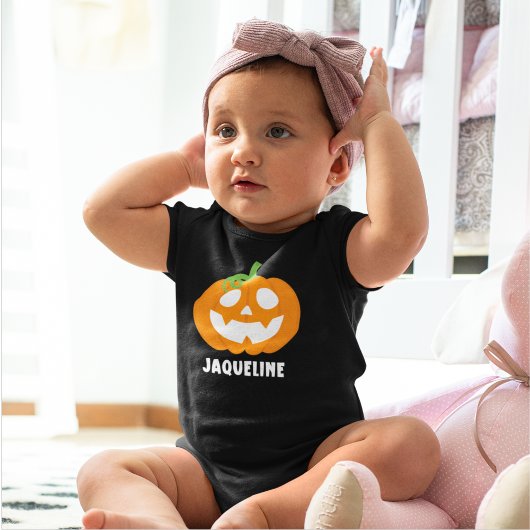 Orange Halloween Pumpkin with Name Romper