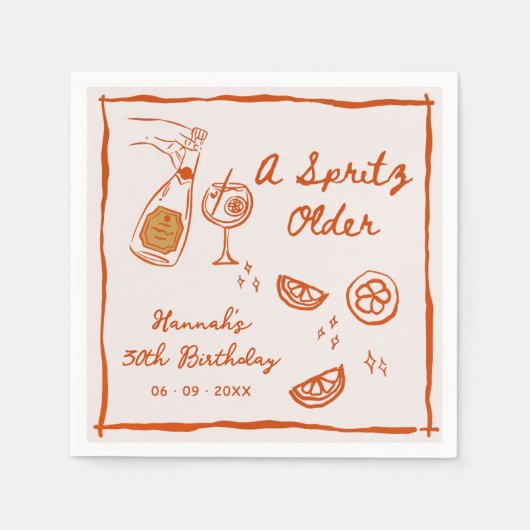 Orange Hand Drawn A Spritz Older Birthday Party Servet (Voorkant)