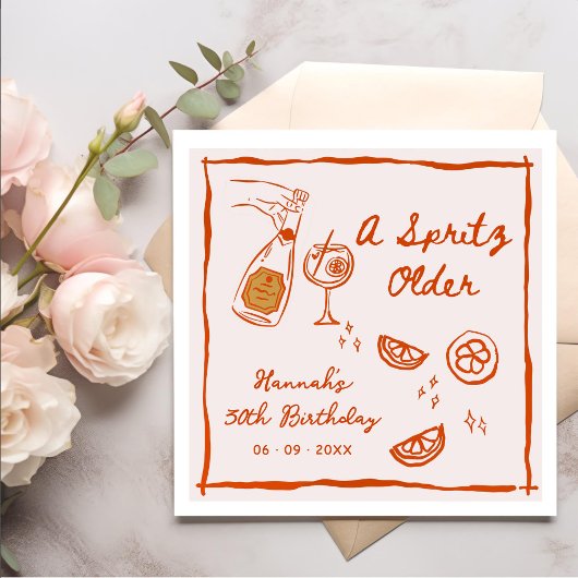 Orange Hand Drawn A Spritz Older Birthday Party Servet