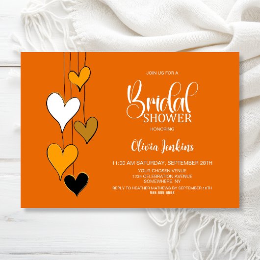 Orange Heart Theme Bridal Shower Kaart