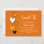 Orange Heart Theme Sweet 16 Birthday Kaart (Voorkant)