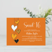 Orange Heart Theme Sweet 16 Birthday Kaart (Staand voorkant)