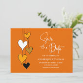 Orange Heart Theme Wedding Save the Date (Staand voorkant)