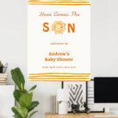Orange Here Comes The Son Baby Shower Welcome Poster (Thuiskantoor)