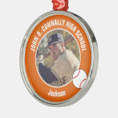 Orange High School Baseball Player Photo Christmas Metalen Ornament (Links)