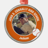 Orange High School Baseball Player Photo Christmas Metalen Ornament (Voorkant)