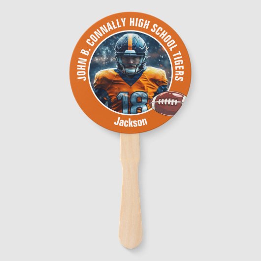 Orange High School Football Player Photo Parent Handwaaier (Voorkant)