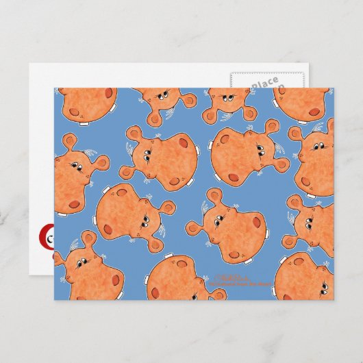 Orange Hippo Head collage Briefkaart (Voorkant / Achterkant)