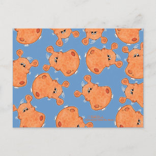 Orange Hippo Head collage Briefkaart