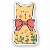 Orange Indifferent Floral Cat With Bow Sticker (Voorkant)
