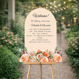 Orange ivory florals arch clear wedding program acryl bord