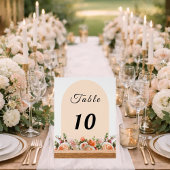 Orange ivory florals arch table number acryl bord