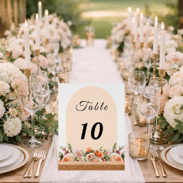 Orange ivory florals arch table number acryl bord