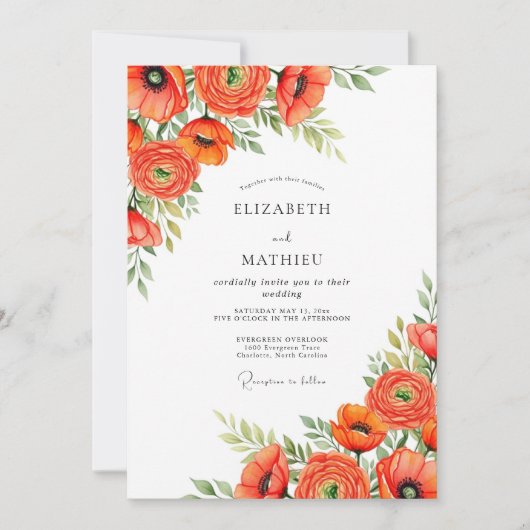 Orange Joyous Meadow Wedding Kaart (Voorkant)