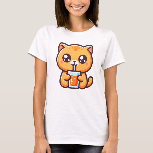 Orange Katze trinkt Orangensaft T-shirt (Voorkant)
