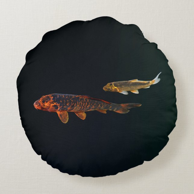 Orange Koi and Gold Koi Rond Kussen (Achterkant)
