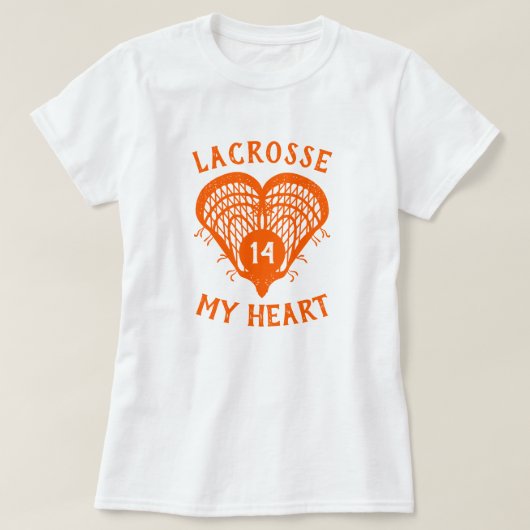 Orange Lacrosse My Heart T-Shirt (Design voorkant)