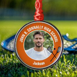 Orange Lacrosse Player Photo High School Christmas Metalen Ornament