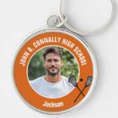 Orange Lacrosse Player Photo High School Sleutelhanger (Voorkant)