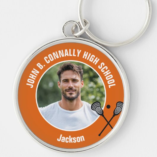 Orange Lacrosse Player Photo High School Sleutelhanger (Voorkant)