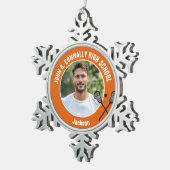 Orange Lacrosse Player Photo High School Tin Sneeuwvlok Ornament (Rechts)