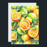 Orange Lemon Botanical Citrus Geometric Feestdagenkaart<br><div class="desc">Geometric fresh oranges and lemons surrounded by lush green leaves.</div>