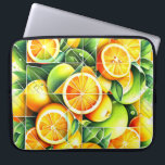 Orange Lemon Botanical Citrus Geometric Laptop Sleeve<br><div class="desc">Geometric fresh oranges and lemons surrounded by lush green leaves.</div>