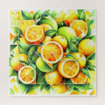 Orange Lemon Botanical Citrus Geometric Legpuzzel<br><div class="desc">Geometric fresh oranges and lemons surrounded by lush green leaves.</div>