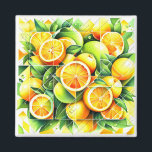 Orange Lemon Botanical Citrus Geometric Magneet<br><div class="desc">Geometric fresh oranges and lemons surrounded by lush green leaves.</div>