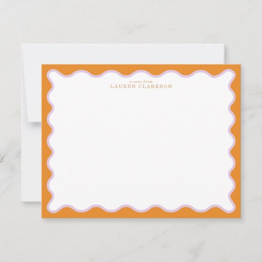 Orange & Lilac Wavy Frame Note Card with Striped E Kaart (Voorkant)