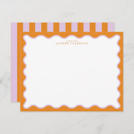 Orange & Lilac Wavy Frame Note Card with Striped E Kaart