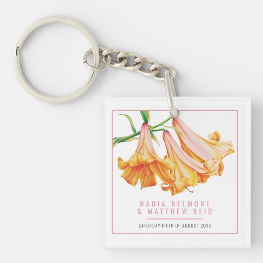 Orange Lily Wedding personalized guest keepsake Sleutelhanger (Voorkant)