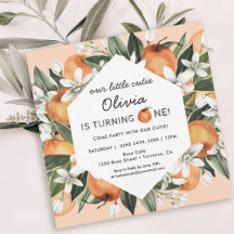 Orange Little Cutie 1st Birthday Party  Invitation