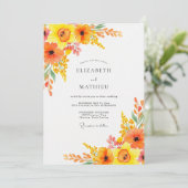 Orange Lively Botanical Spring Wedding Kaart (Staand voorkant)