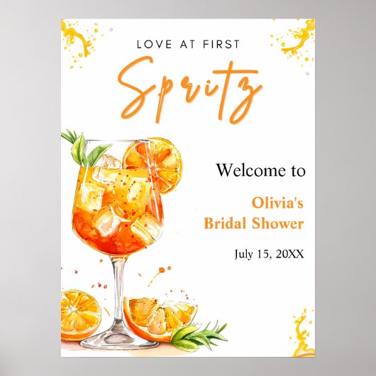 Orange Love at First Spritz Bridal Shower Welcome  Poster (Voorkant)