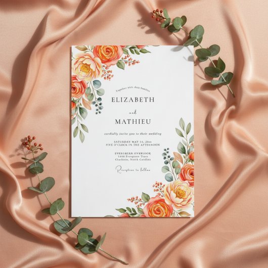 Orange Lush Bloom Wedding Kaart