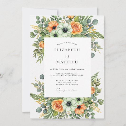 Orange Lush Botanical Wedding Kaart (Voorkant)