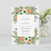 Orange Lush Botanical Wedding Kaart (Staand voorkant)
