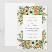 Orange Lush Botanical Wedding Kaart (Voorkant / Achterkant)