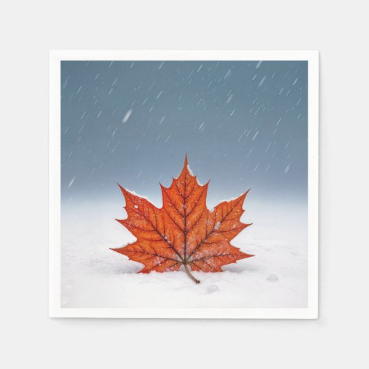 Orange Maple Leaf On Fresh Snow  Servet (Voorkant)