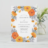 Orange Marigold Bloom Romantic Wedding Kaart (Staand voorkant)