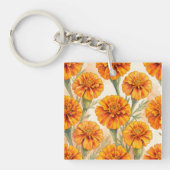 Orange marigold flowers pattern sleutelhanger (voorkant)