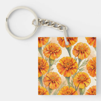 Orange marigold flowers pattern sleutelhanger